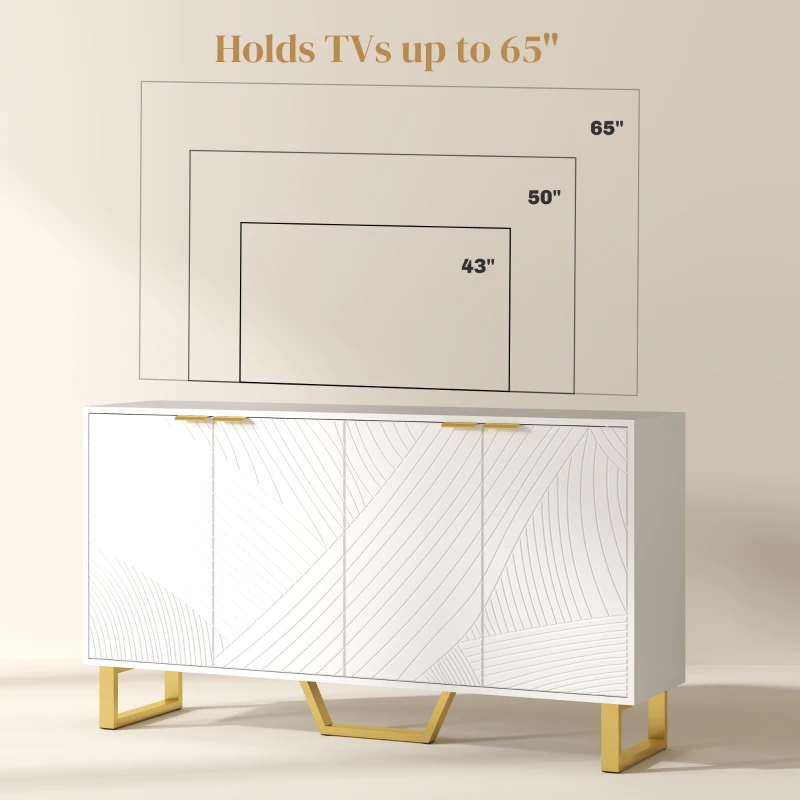 HOMCOM Sideboard Buffet Cabinet with Adjustable Shelves, Living Room Cabinet, TV Cabinet for 65 Inch TV, White