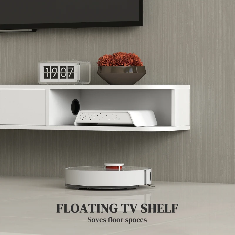 HOMCOM 71" Floating TV Stand for TVs up to 75 Inch, Wall Mounted Media Console with Flip Drawer and 2 Open Shelves, White(m-4)
