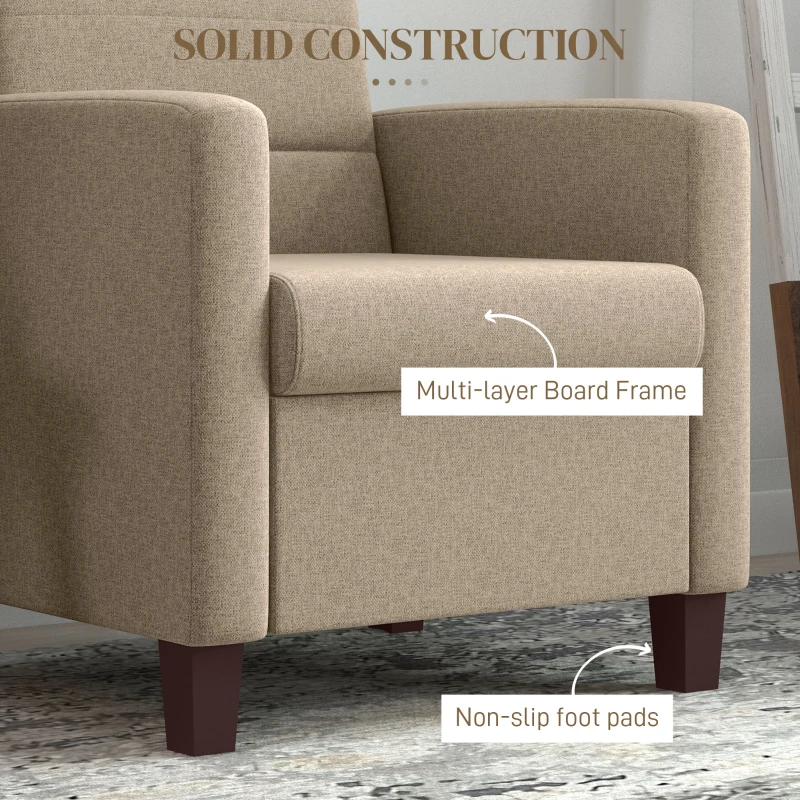 HOMCOM Fabric Accent Chair, Modern Armchair with Seat Cushion and Non-Slip Pads for Living Room, Bedroom, Light Brown