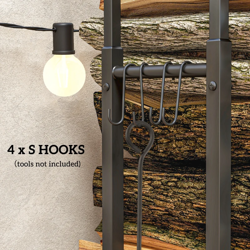 Outsunny Adjustable Firewood Log Rack Heavy-Duty Steel Log Holder for Outdoor Indoor Use, 25.6" x 9.8" x 59.1", Black