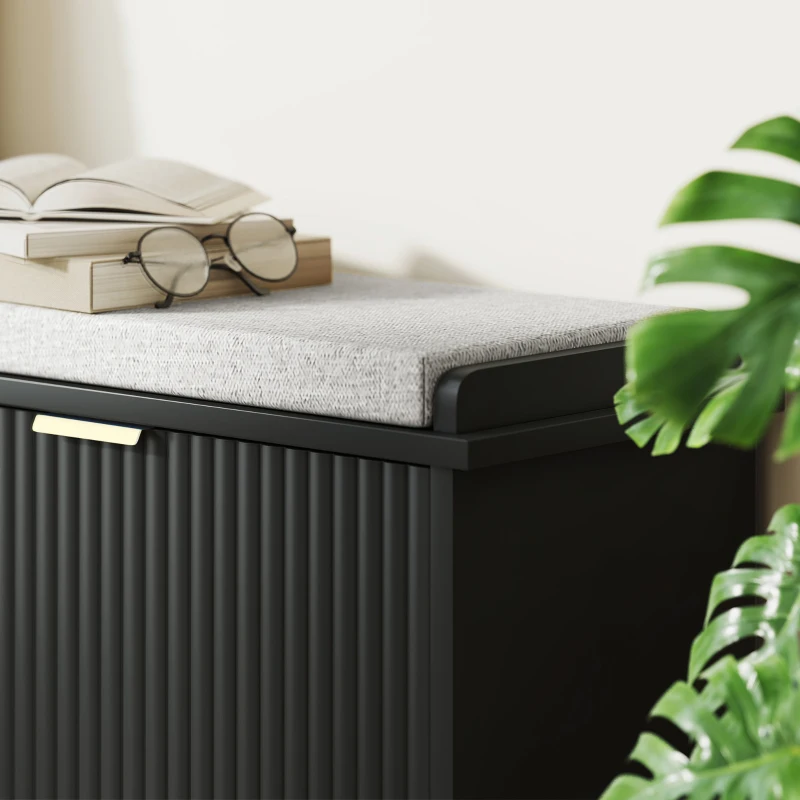 HOMCOM Shoe Storage Bench with Padded Seat Cushion and Flip-Drawer, Entryway Bench, Shoe Cabinet, 40.9x10.2x18.7 Inches, Black