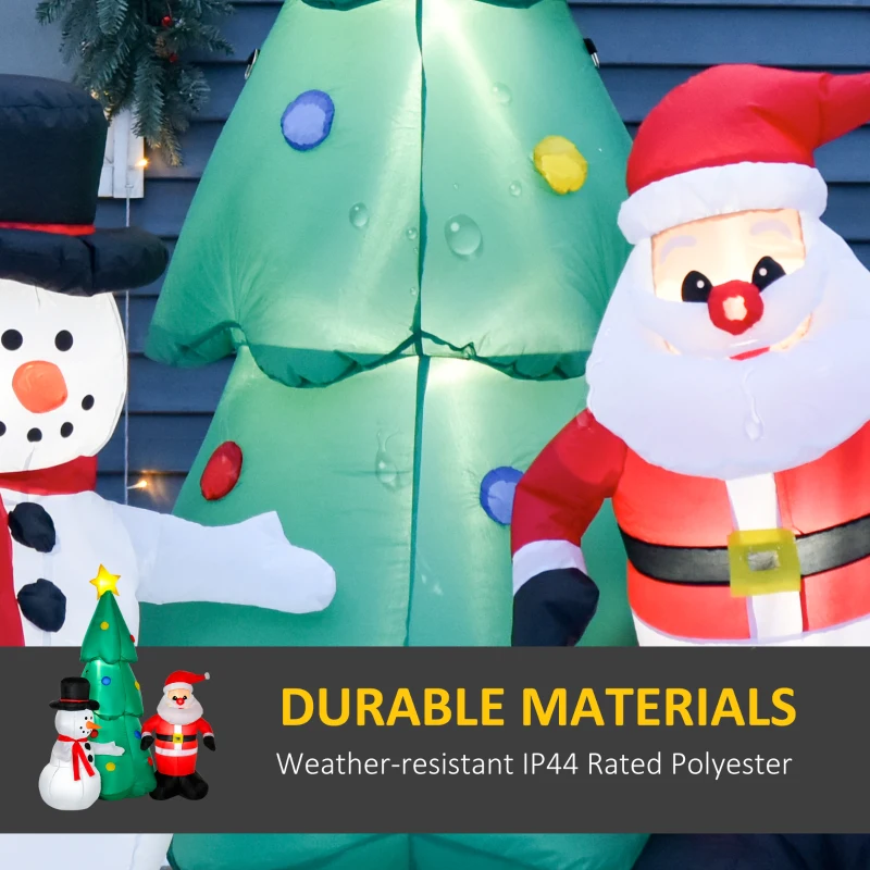HOMCOM 6ft Christmas Inflatable Santa Claus and Snowman with Christmas Tree, Outdoor Blow-Up Yard Decoration with LED Lights Display
