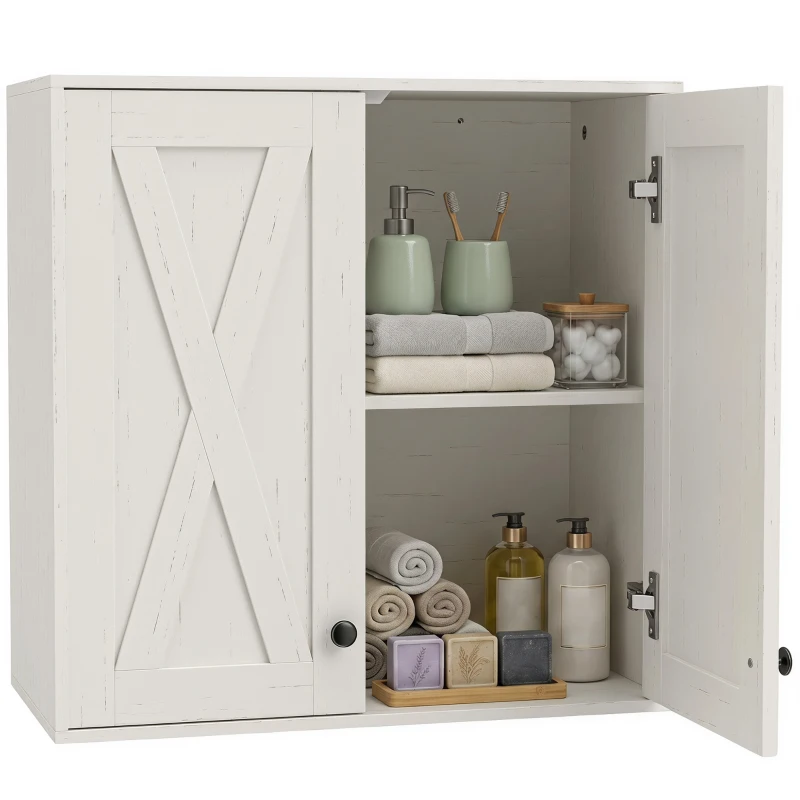 HOMCOM Modern Medicine Cabinet Wall Mounted, Bathroom Wall Cabinet with 2 Doors and Adjustable Shelf, White