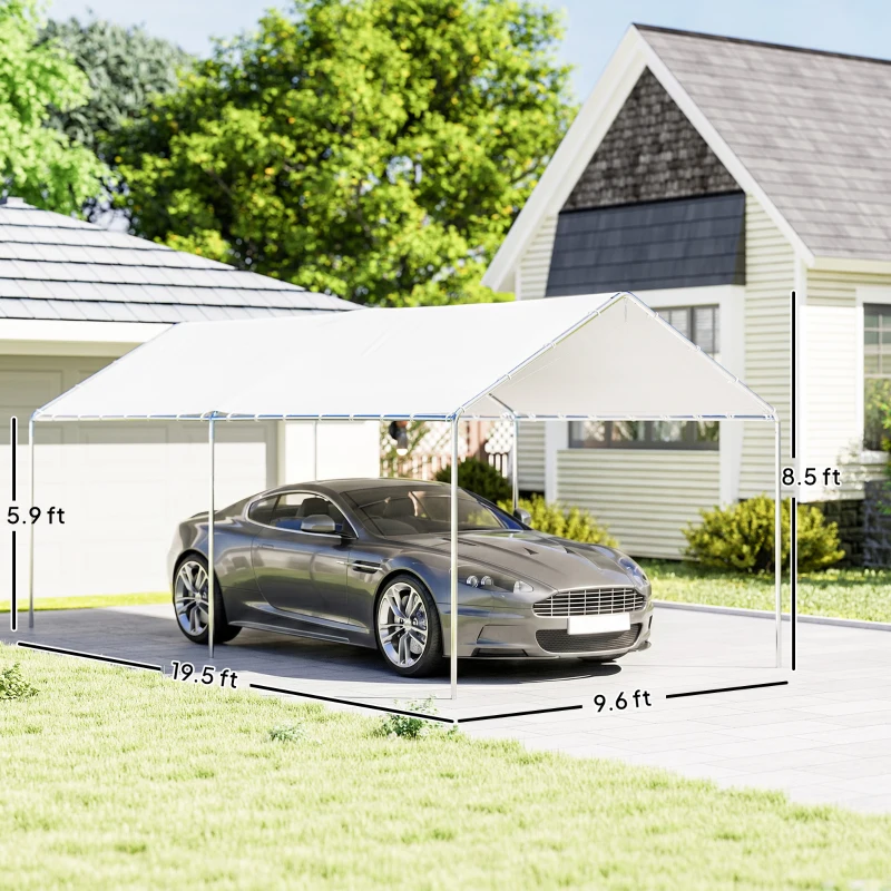 Outsunny 9.6' x 19.5' Carport Heavy Duty Galvanized Car Canopy w/ Included Anchor Kit, 3 Reinforced Steel Cables, White