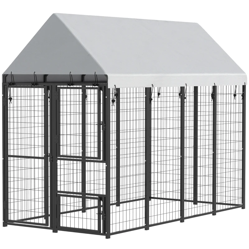 PawHut 8' x 4' x 6' Large Dog Kennel Outdoor with 3 Doors, 420D Waterproof Cover, Secure Lock