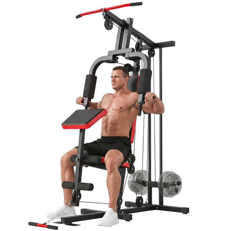 Soozier Home Gym Equipment, Multifunctional Weight Machine with Pulley System for Full Body Strength Training, Black