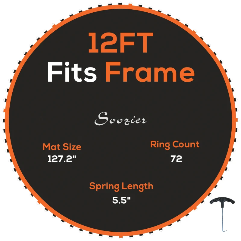 Soozier Trampoline Replacement Mat, Fits 12' Trampoline w/ 72 V-Hooks & 5.5" Springs (Spring & Frame not Included), Orange