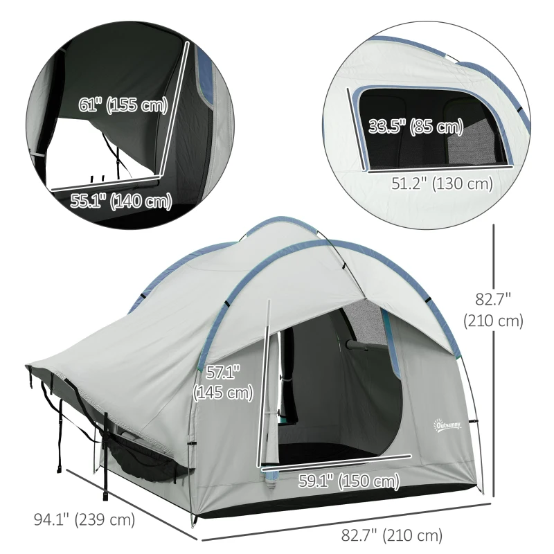 Outsunny 2000mm Waterproof SUV Tent, Car Tent with 3 Doors and Mesh Window, for 5-6 Person Camping Travel, Grey and Blue