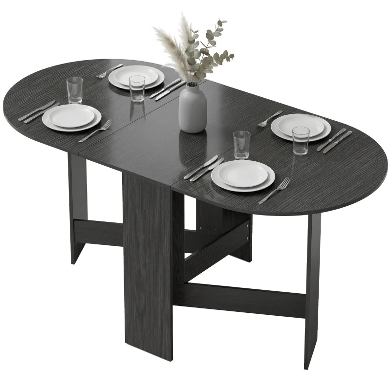 HOMCOM Oval Folding Dining Table, Space Saving Drop Leaf Kitchen Table for Dining Room, Living Room, Black