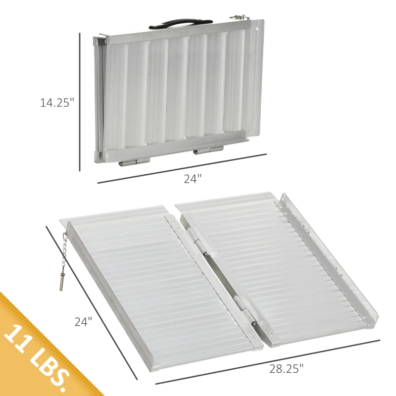 HOMCOM Textured Aluminum Portable Wheelchair Ramp for Home, Steps, Doorways, Foldable Handicap Ramp 2', Threshold Ramp