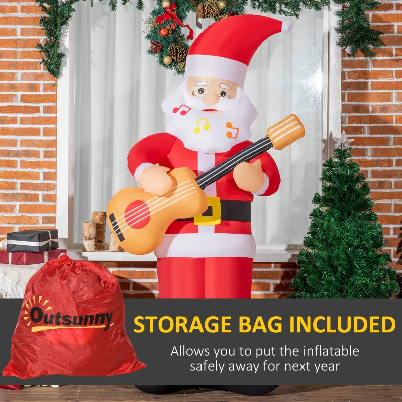 Outsunny 6ft Christmas Inflatables Outdoor Decorations Guitar-playing Santa Claus with Musical Notes Beard, Blow-Up LED Yard Christmas Decor for Lawn Garden Party