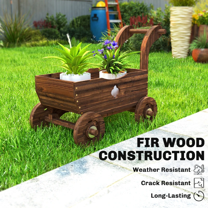Outsunny Wagon Flower Planter Cart with Wheels, Garden Wagon with Handle for Outdoor Patio Yard, Carbonized