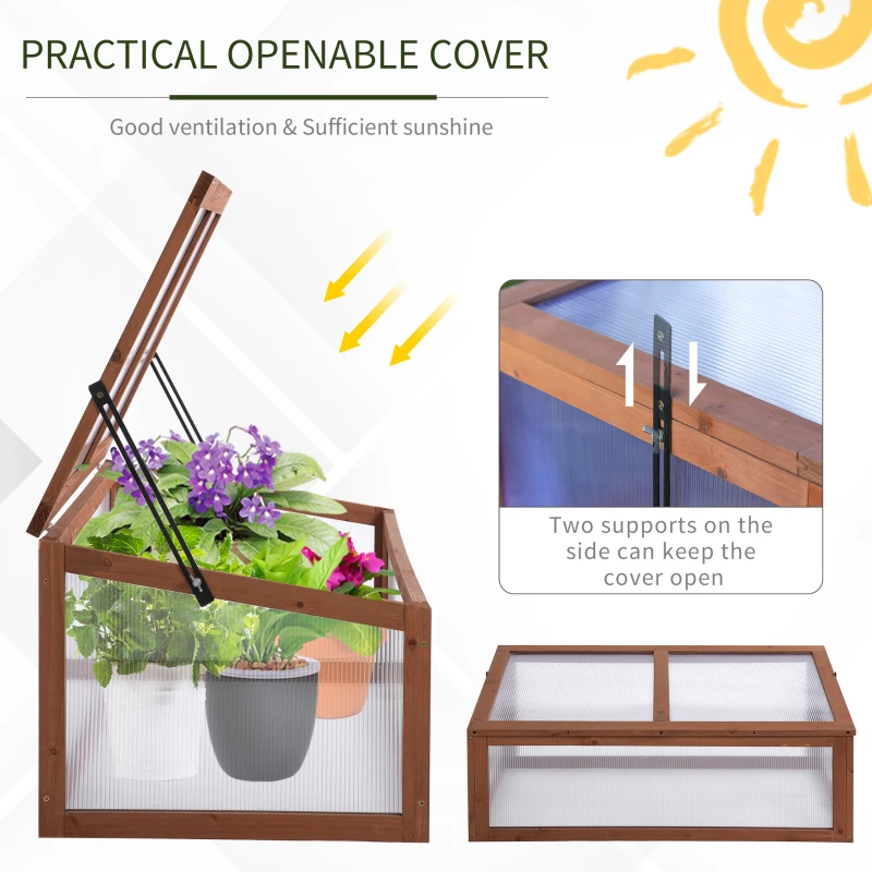 Outsunny Wooden Cold Frame Greenhouse, Mini Greenhouse with Polycarbonate Board and Solid Wood Frame, Green House Cold Frame