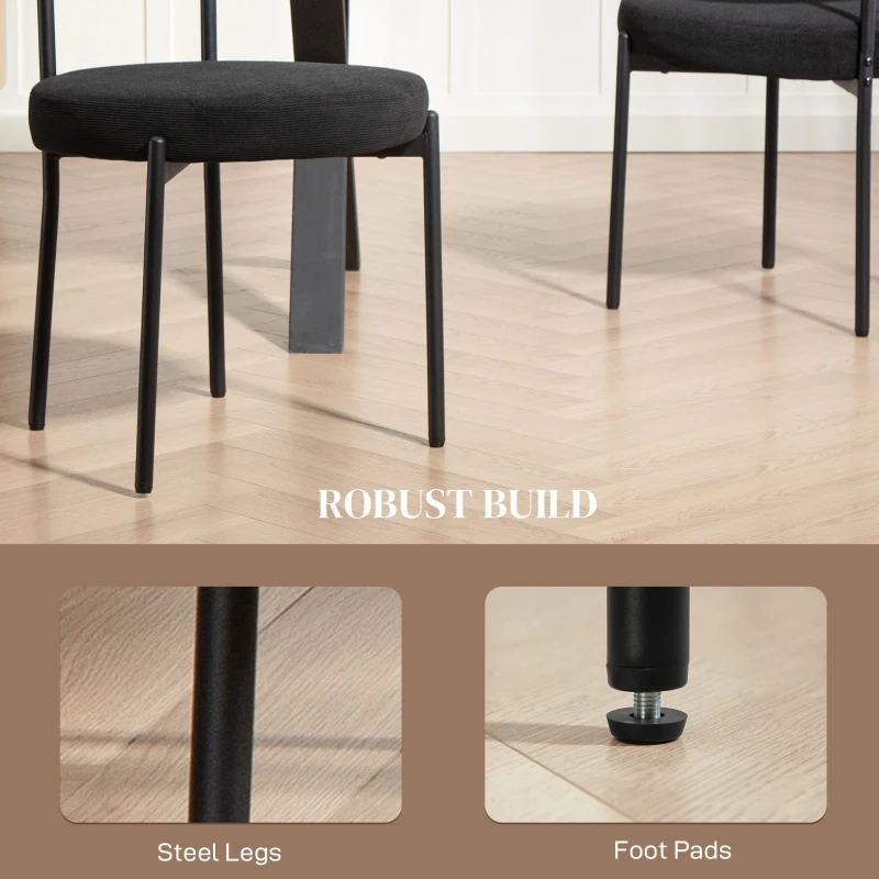HOMCOM 4 Pieces Kitchen Chairs, Modern Dining Chairs w/ Corduroy Upholstery and Steel Legs for Living Room, Black