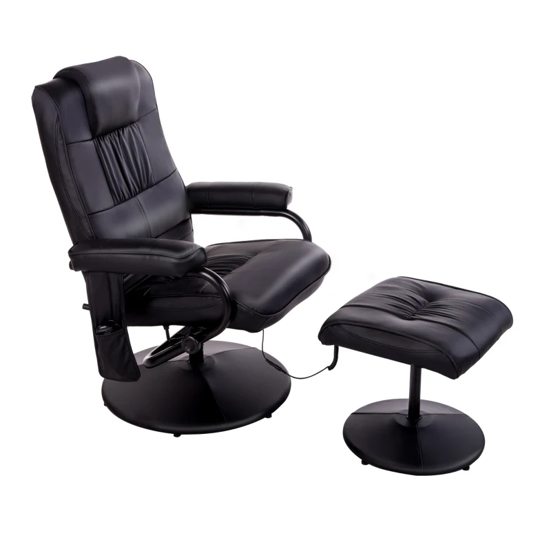 HOMCOM Massaging Faux Leather Recliner Chair and Ottoman Set, Swivel Vibration Massage Lounge Chair with Remote Control for Living Room, Bedroom, or Office, Black