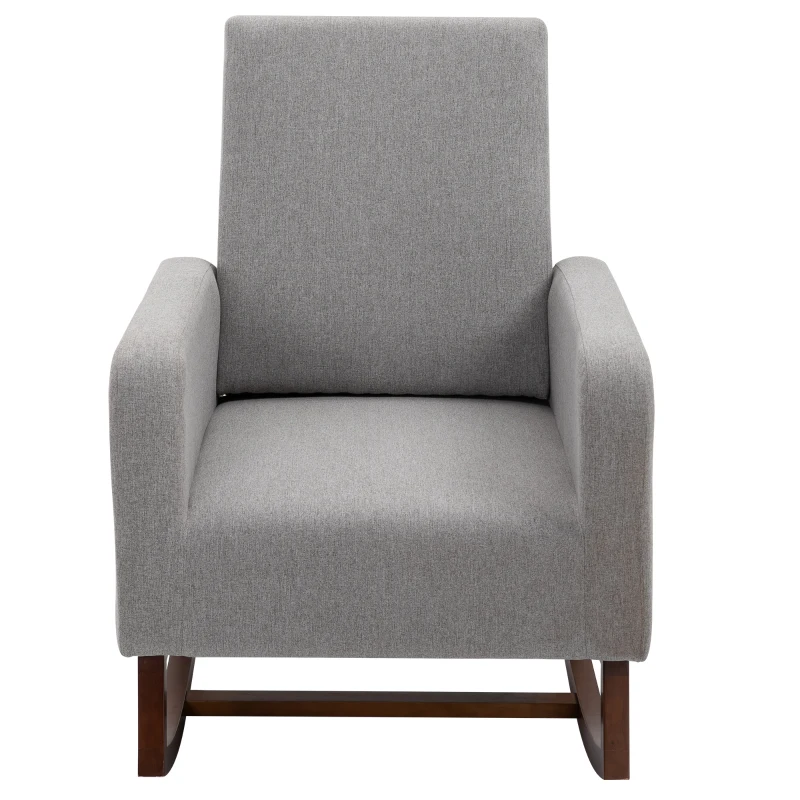 HOMCOM Accent Lounge Rocking Chair with Solid Curved Wood Base and Linen Padded Seat, Grey