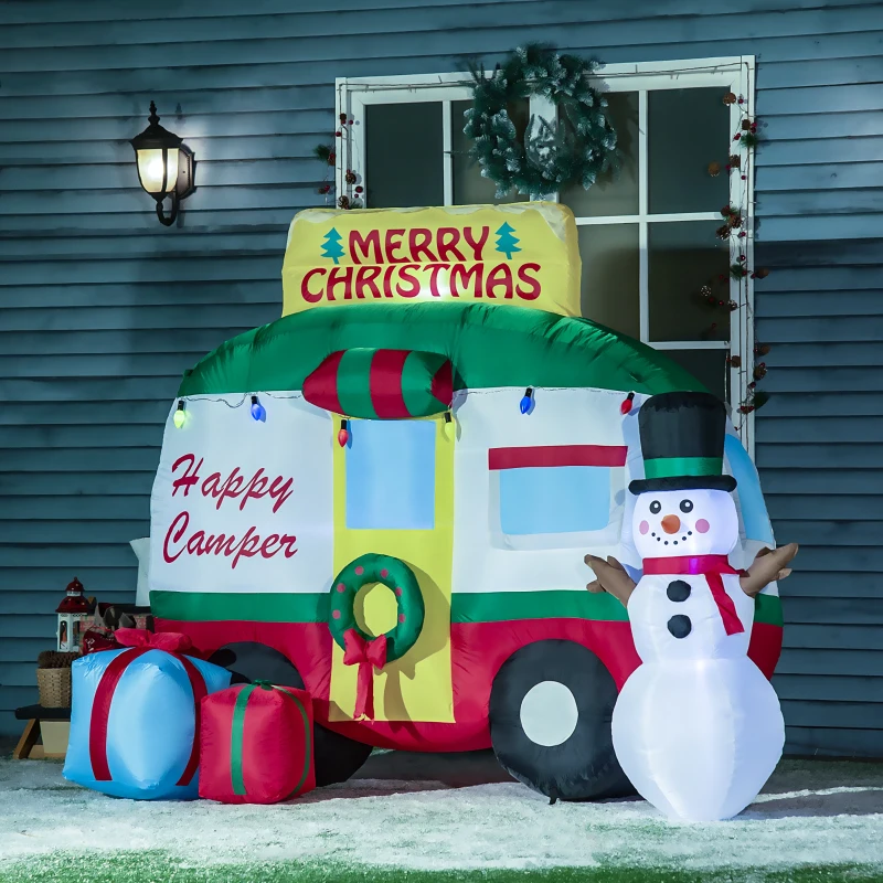 Outsunny 6.5ft Christmas Inflatable Gift Car with Snowman and Gift Boxes, Blow-Up Outdoor LED Yard Display for Lawn Garden Party