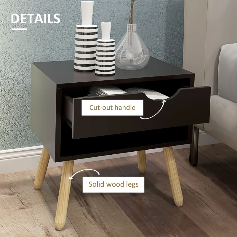HOMCOM Set of 2 Nightstands with Storage Drawer and Shelf, Modern Bedside Table for Bedroom, Black