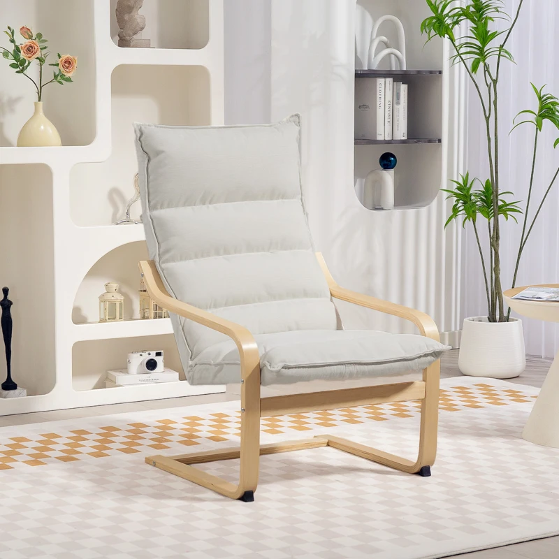HOMCOM Birch Wood Fabric Modern Armchair, Accent Chair with Curved Leg and Arm for Living Room, Cream White