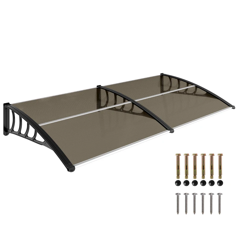 Outsunny Window Awning Door Canopy, Polycarbonate Front Door Outdoor Patio Cover, Sun Shelter, Hollow Sheet for UV, Rain, Snow and Sunlight Protection, Brown, 80" x 40"
