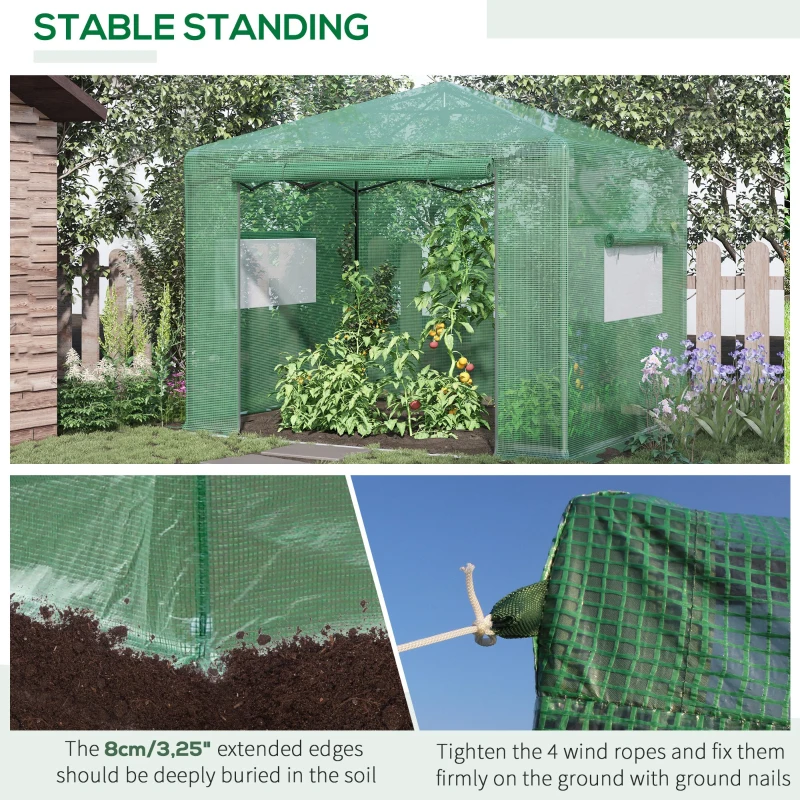Outsunny 10' x 8' Portable Walk-in Greenhouse, Folding Pop-up, Outdoor Canopy Hot House, Roll-Up Zipper Door & 2 Ventilating Side Windows for Growing Flowers, Herbs, Vegetables, Saplings, Succulents