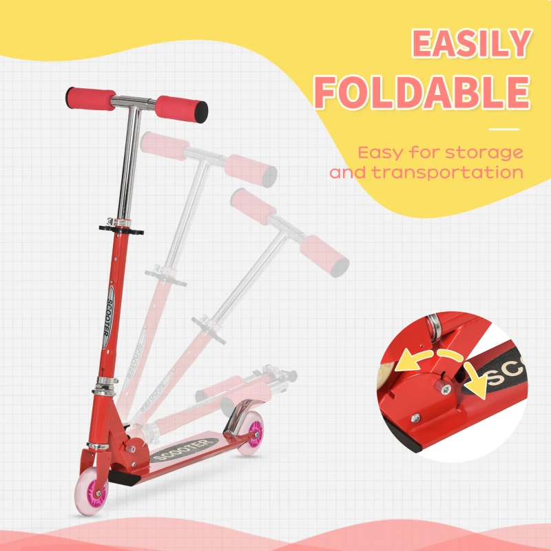 Qaba Snow Scooter, 2 in 1 Design Adjustable Height Scooter Snow Sled for Kids Aged Over 7 Years Old, Foldable Kids Sled Ski Scooter with Wheels Blades, Red