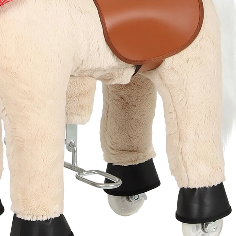 Qaba Ride on Horse for Kids 2+ Years, Plush Ride On Pony Toys with Rotatable Head and Neighing Sounds, Light Brown