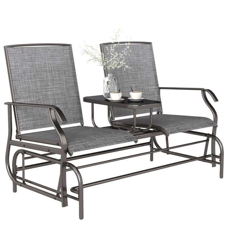 Outsunny Patio Glider Rocking Chair 2 Person Outdoor Loveseat Rocker Garden Furniture Bench, Grey