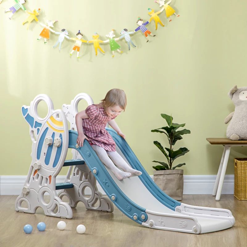 Qaba Kids Indoor Slide for Toddlers Ages 1.5-3, Small Toddler Slide, Space Toy Playset for Girls and Boys, Blue