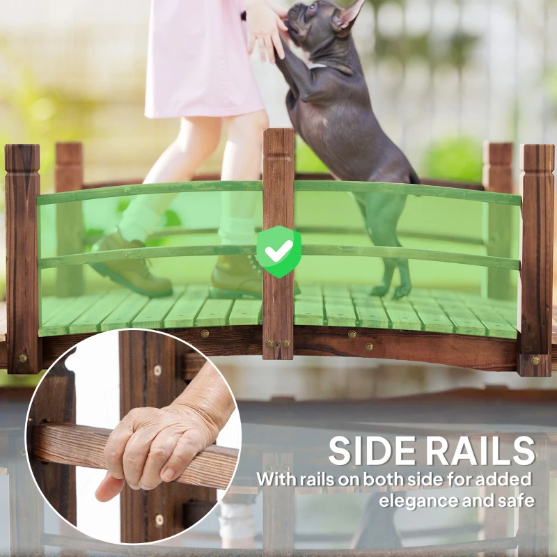 Outsunny Fir Wood Garden Bridge Arc Walkway with Side Railings for Backyards, Gardens, and Streams, Stained Wood, 60" x 26.5" x 19"
