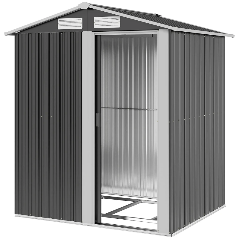 Outsunny 5ft x 4ft Garden Metal Storage Shed, Tool Storage Shed with Top Vents, Sliding Door, Sloped Roof and Foundation Kit for Garden, Patio, Lawn, Dark Grey