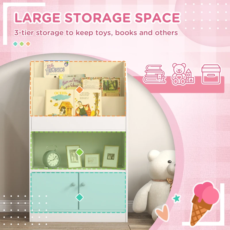 Qaba Toy Storage Cabinet, Kids Bookcase Children's Bookshelf for Kids Room, Bedroom, Playroom, Nursery, White