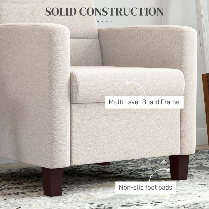 HOMCOM Fabric Accent Chair, Modern Armchair with Seat Cushion and Non-Slip Pads for Living Room, Bedroom, Cream White