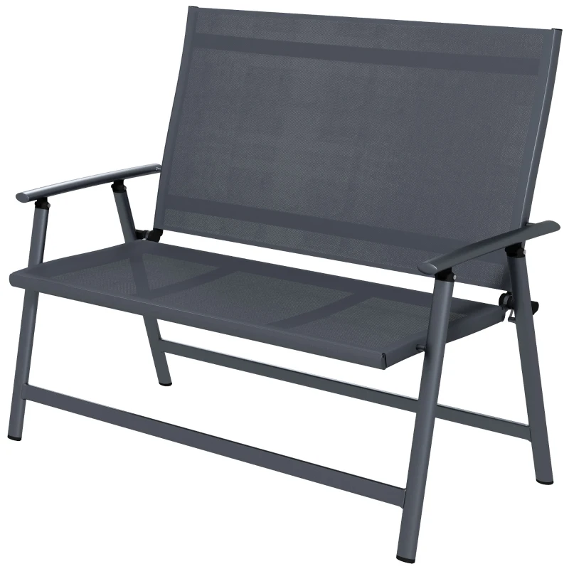 Outsunny 2-seater Folding Patio Camping Chair, Aluminum Frame Sports Chair with Armrest, Mesh Fabric Seat for Lawn