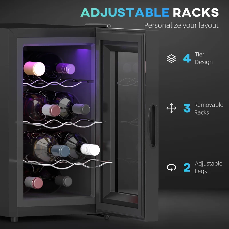 HOMCOM Quiet Wine Cooler Refrigerator, 8 Bottle, Beverage Wine Fridge with Glass Door, Temperature Control, for Champagne