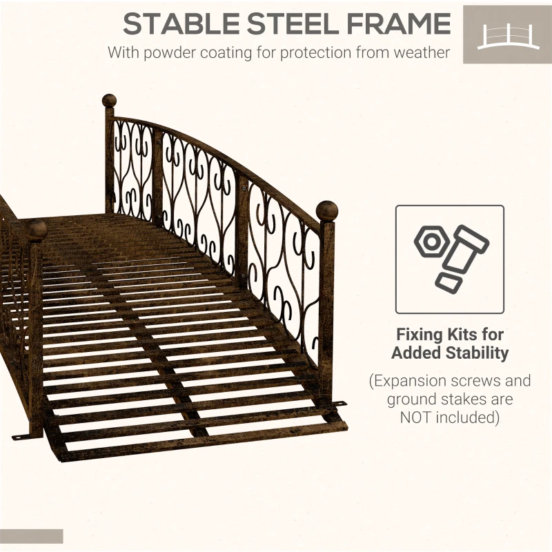 Outsunny 7' Metal Arch Garden Bridge Arc Footbridge with Side Railings Decorative Scrollwork, Bronze