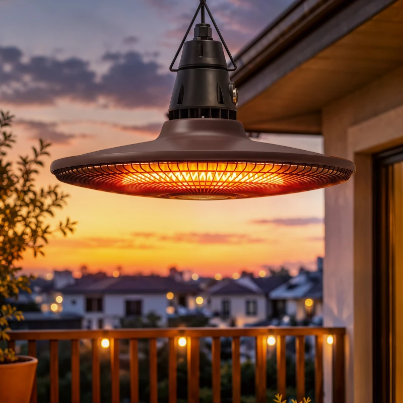Outsunny 1500W Electric Patio Heater, IP65 Hanging Infrared Carbon Fiber Tube Outdoor Heater with Remote Control, Brown
