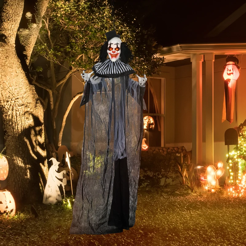 HOMCOM Classic Black and White Striped Clown Outdoor Halloween Decoration