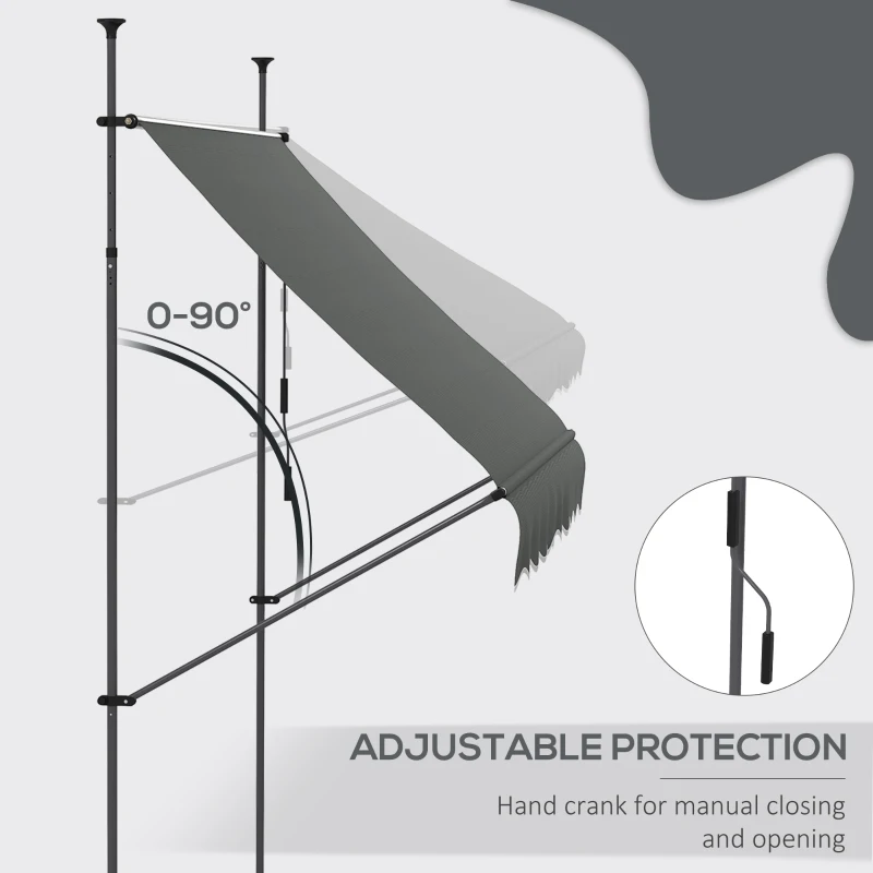 Outsunny 8' x 4' Manual Retractable Awning, Non-Screw Patio Awning, UV Resistant for Window or Door, Dark Gray