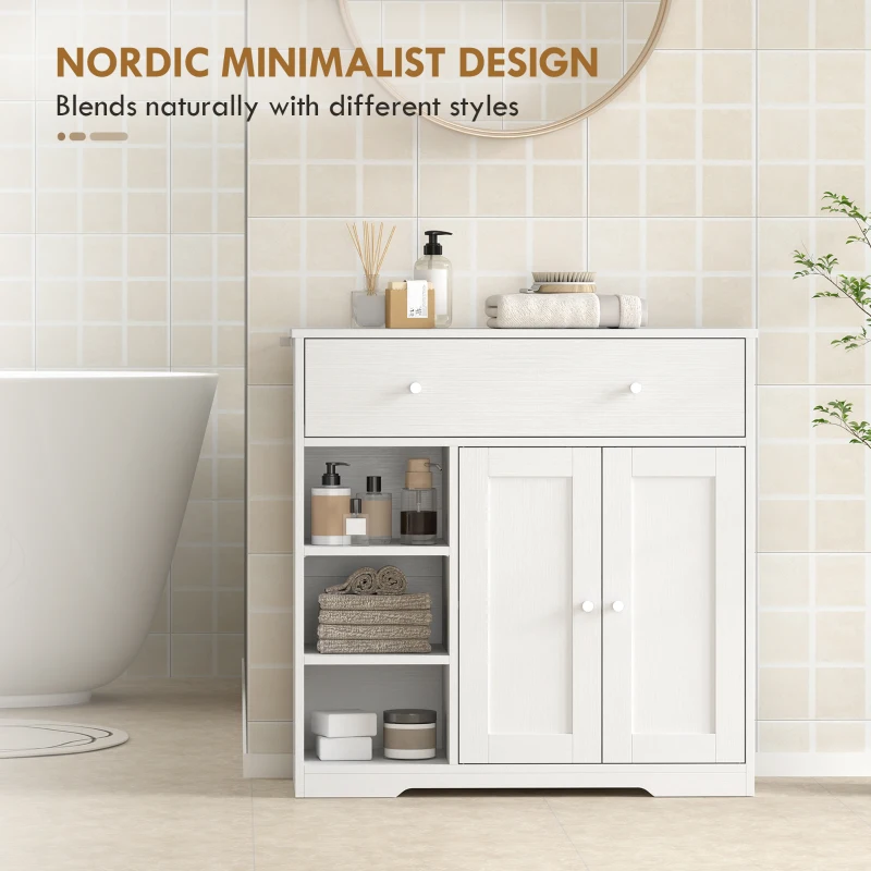 HOMCOM Bathroom Floor Cabinet, Freestanding Bathroom Cabinet with Drawer, Door, Open Shelves, White