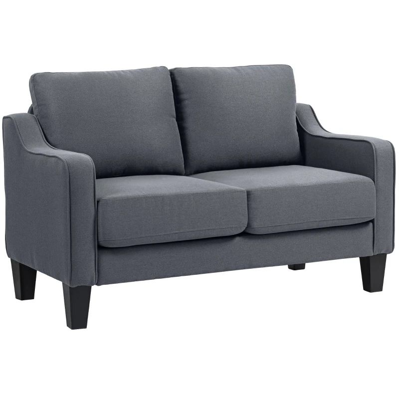 HOMCOM Loveseat Sofa, Modern Couch with Pocket Spring, Linen Upholstered, Thick Padded, Charcoal Grey