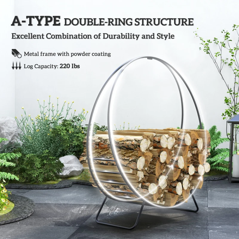 Outsunny 40" Firewood Rack with Waterproof Cover, Heavy Duty Wood Storage Holder Log Rack for Indoor Outdoor, Black