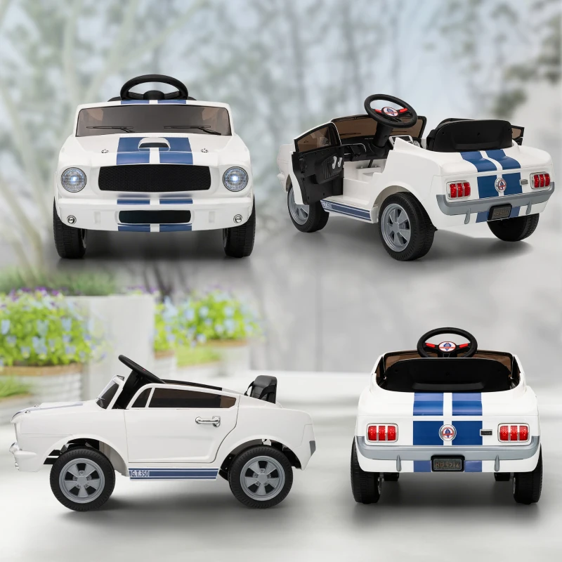 Qaba Licensed Ford Shelby GT 350 Kids Ride On Car with Remote Control, Adjustable Speed, MP3, Smooth Start, LED Lights, White
