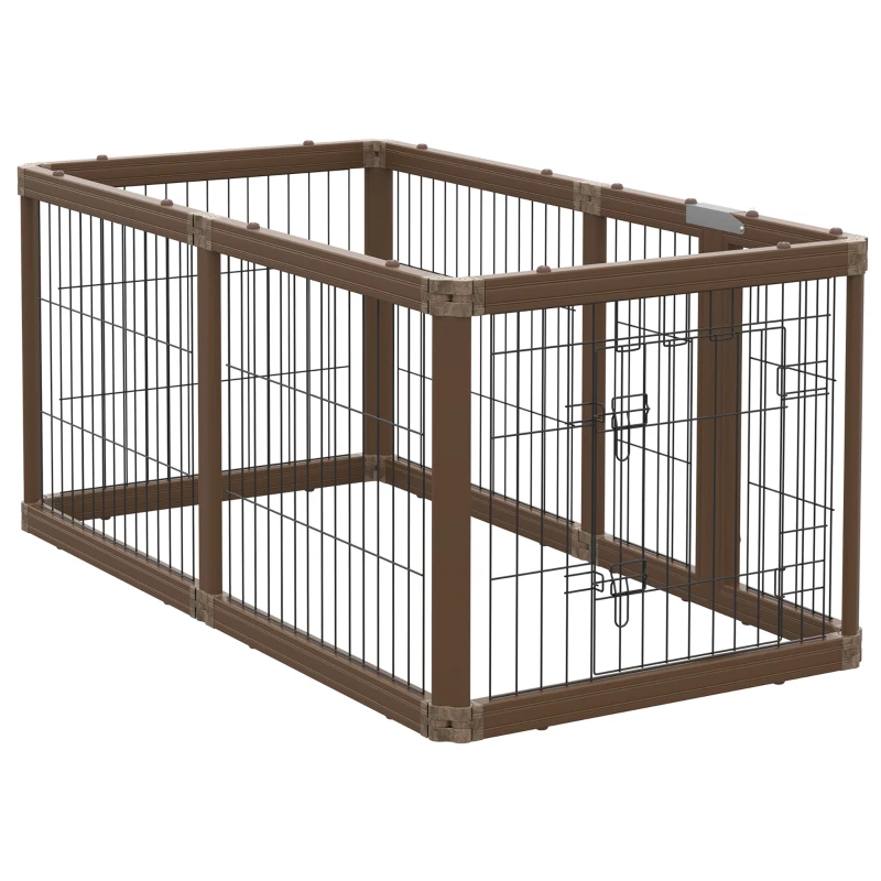 PawHut 24.5" Heavy-Duty Pet Playpen, Foldable Dog Exercise Pen, Roomy Small Dog Fence with Door, Double Locking Latches, for Indoor or Outdoor Use, Brown