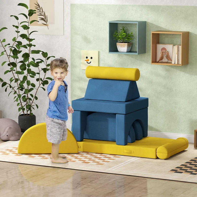 Qaba 14 Pieces Foam Climbing Blocks for Toddlers, Indoor Climb and Crawl Activity Play Set, Yellow