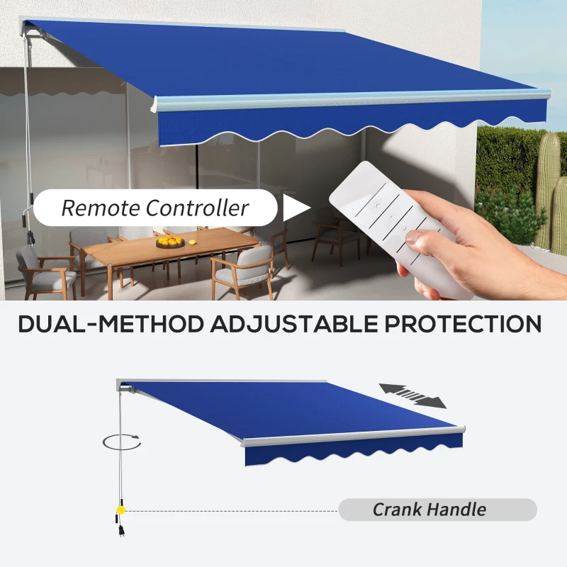 Outsunny 13' x 10' Electric Awning, Retractable Awning with LED Lights and Remote Controller for Door and Window, Blue