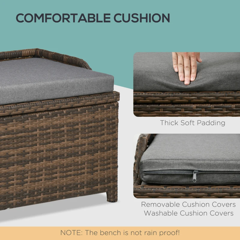Outsunny 34 Gallon Outdoor Wicker Storage Bench Deck Box, PE Rattan Patio Furniture Pool Storage Bin Container with Interior Waterproof Cloth Bag and Comfortable Cushion, Gray