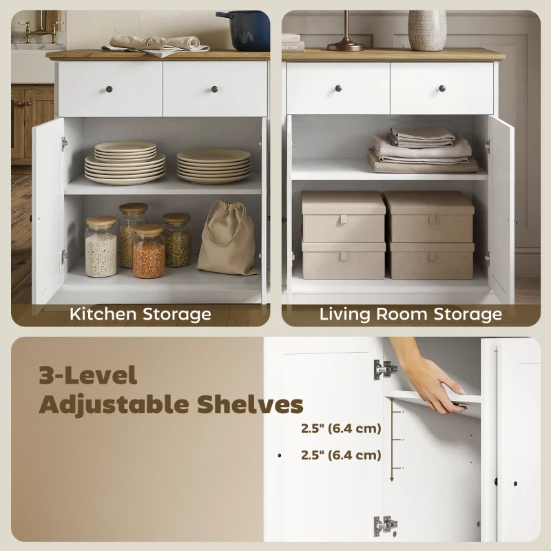 HOMCOM Sideboard Buffet Cabinet, 55" Farmhouse Kitchen Cabinet with Soft-Close Doors, 2 Drawers and 2 Adjustable Shelves
