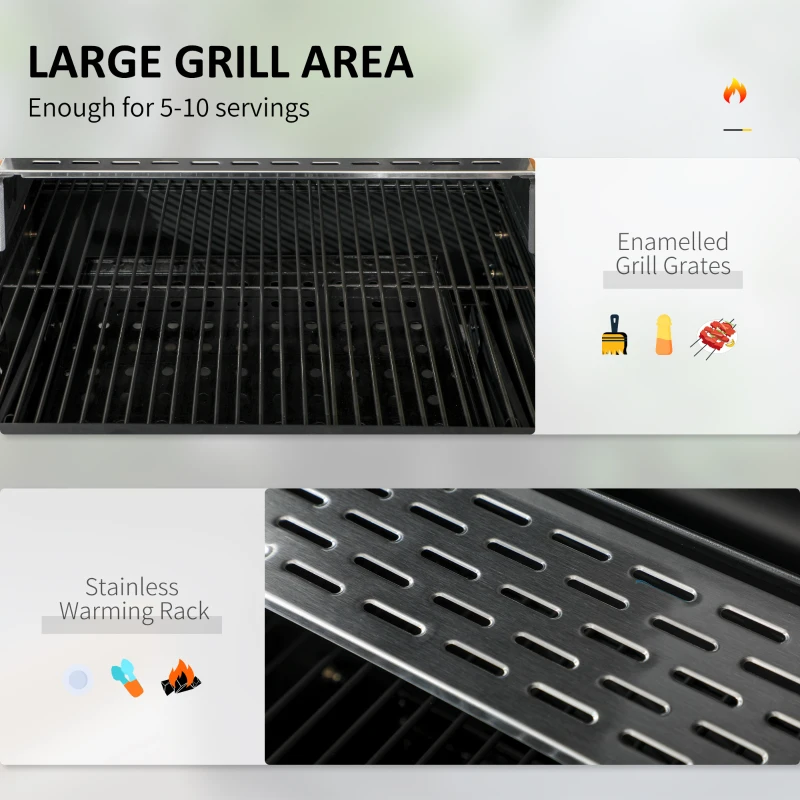 Outsunny Charcoal BBQ Grill Smoker with Adjustable Charcoal Pan and Galvanised Steel Shell, Barbecue Grill Trolley with Storage