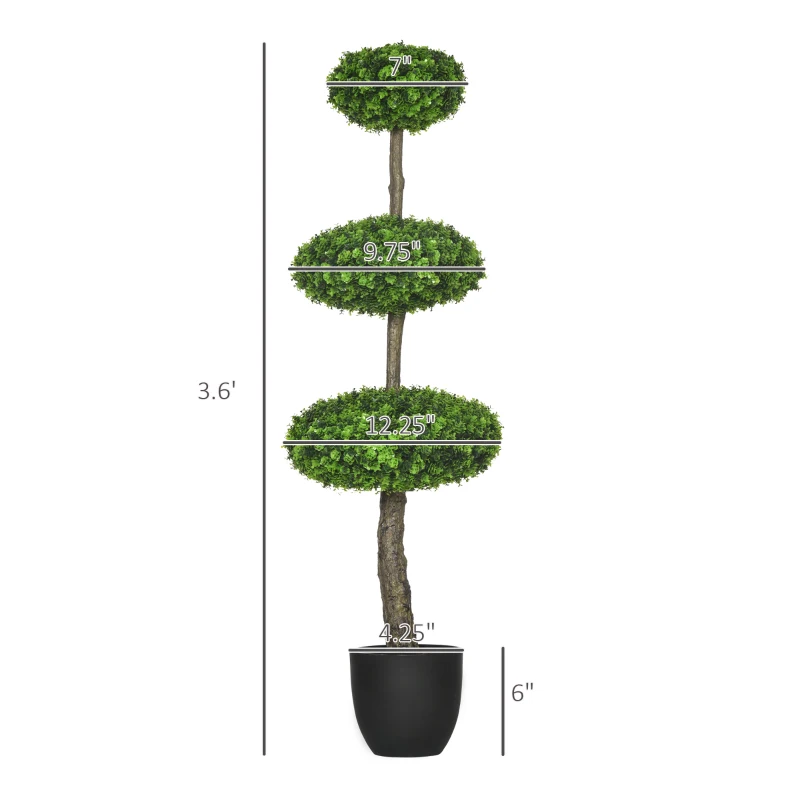HOMCOM Set of 2 Artificial Boxwood Topiary Trees in Pots, 43.25" Artificial Plants Faux Trees for Home Office, Living Room Decor, Indoor & Outdoor